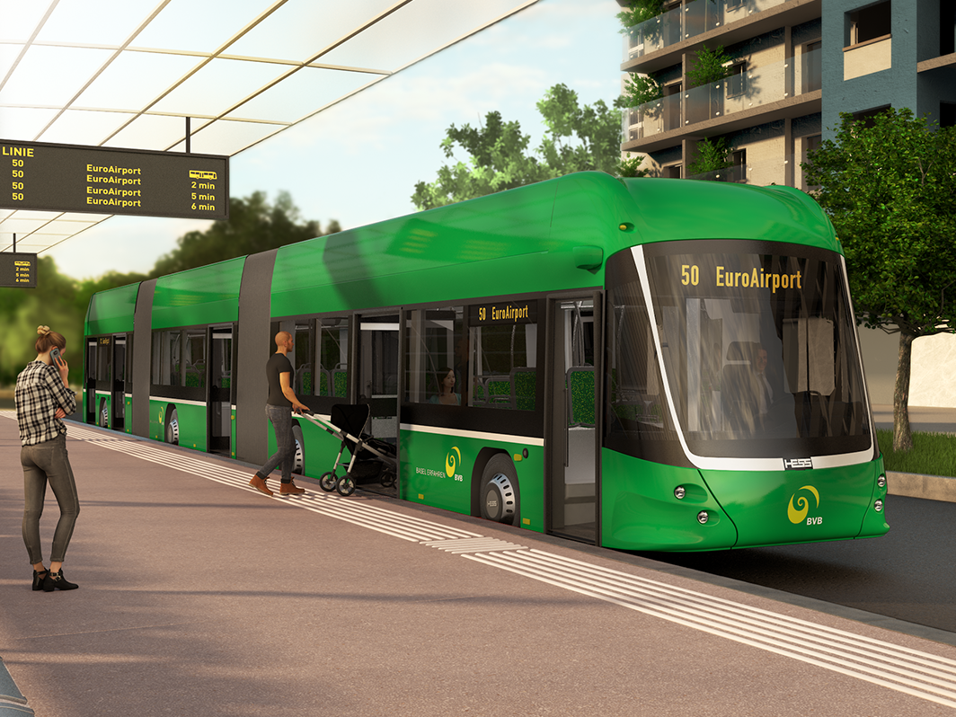 #caption2 Die BVB beschafft 62 E-Busse von EvoBus und HESS